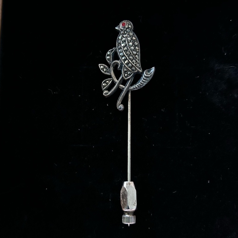 Vintage Sterling Silver & Marcasites Bird Stickpin